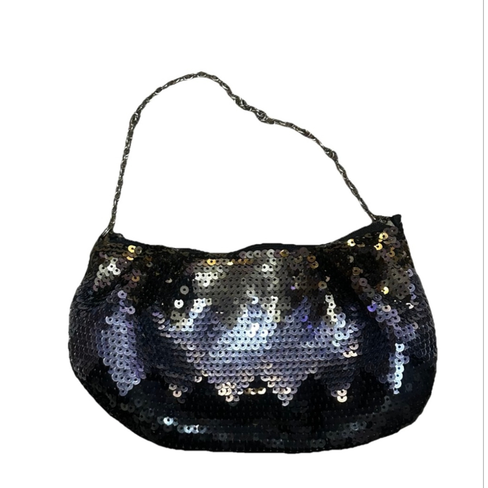Women's Sequin Clutch Handbag Black/Silver One Size